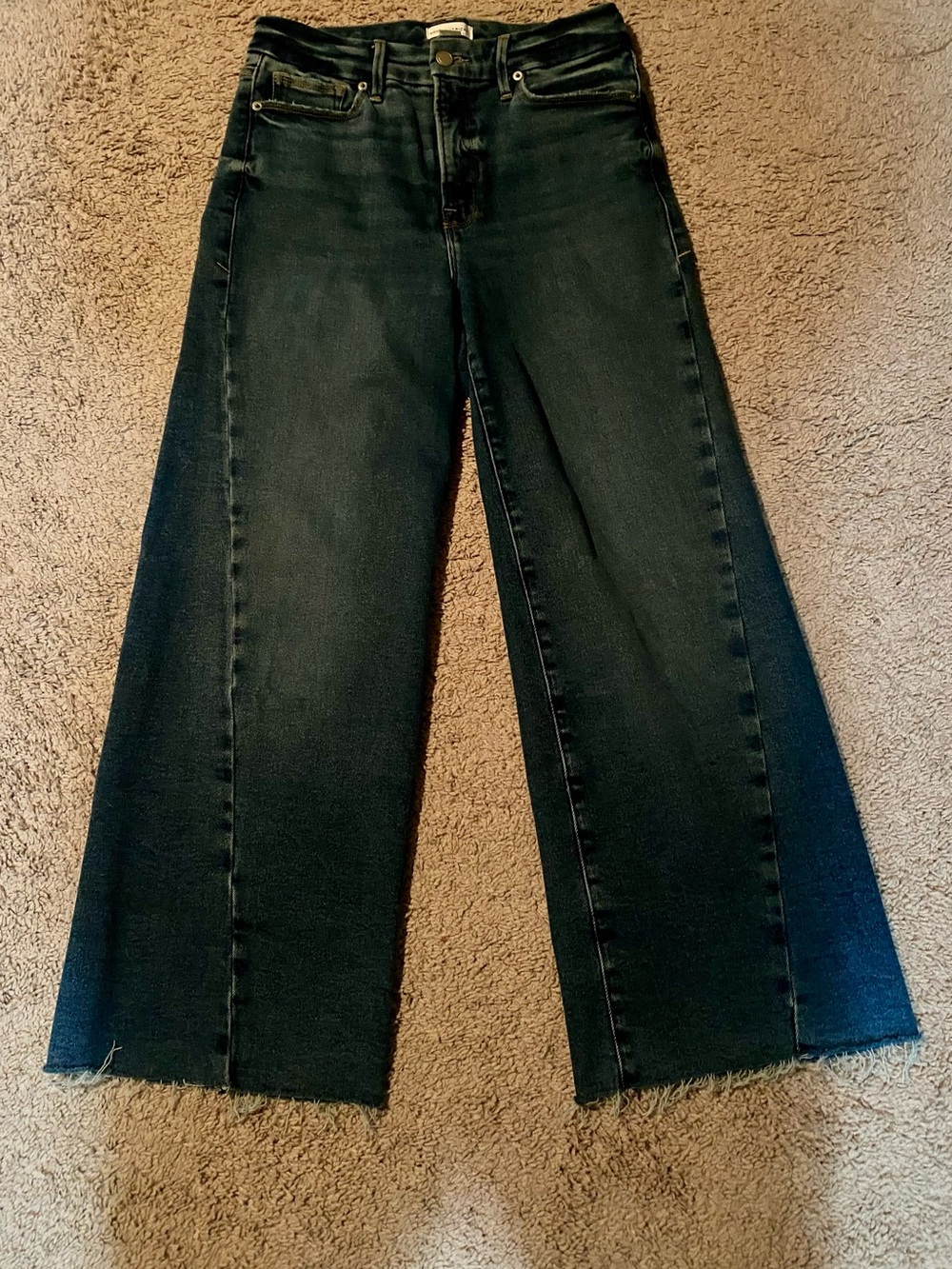 Good American Wide-Leg Raw-Hem Jeans - Dark Indigo